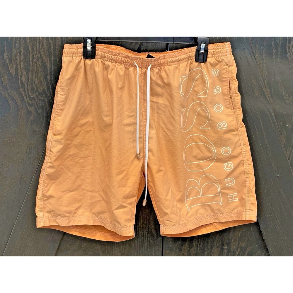 Hugo Boss Mens Swim Trunks Boardshorts Large Peach Lined Pockets Beach Vaca
